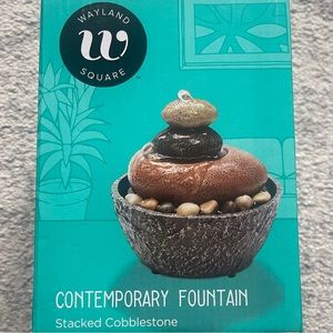 NEW Wayland Square Contemporary Tabletop Fountain (Stacked Cobblestone)